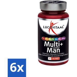 6 x Lucovitaal - Vitaminen - Multi+ Compleet Man - 40 Tabletten - Multivitamine Supplement - Vitamine Supplement - Multivitamine Voor Mannen - Testosteron - Energie
