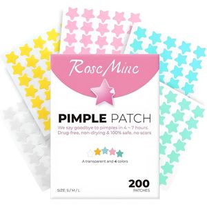 Rose Mine - 200 stervormige pimple patches - Puistjespatch voor dag & nacht - Star pimple patches - Acne stickers in 5 kleuren & 3 maten