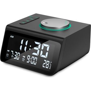 AUM® Digitale Wekkerradio – FM Radio – LED Wekker met Dimbaar Display, Dual Alarm, Snooze & 2 USB-Poorten – Temperatuurweergave – Zwart