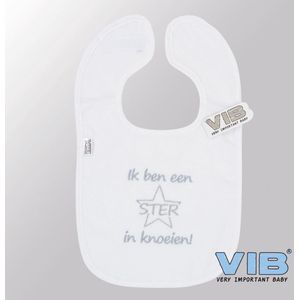 VIB® - Slabbetje Luxe velours - Ik ben een STER in Knoeien! (Wit) - Babykleertjes - Baby cadeau