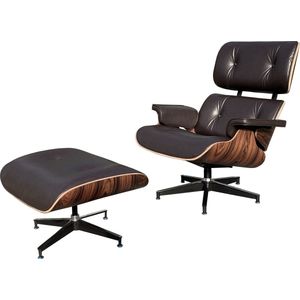 Lounge Chair XL Model + Hocker - Mokka Bruin - Fauteuil - Palissander - Set
