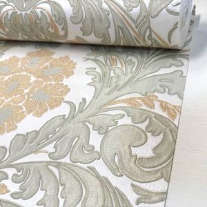 Exclusief Italiaans Vinyl Behang – Barokdesign met Gouden Glitter M.6577
