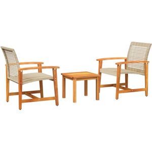 vidaXL Bistroset - 3-delig - Poly Rattan en Acaciahout Bistro Set - Tuinmeubels - Acacia Hout - Pe Rattan - Buitentijm