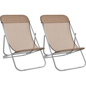 vidaXL - Strandstoelen - 2 - st - textileen - en - gepoedercoat - staal - taupe