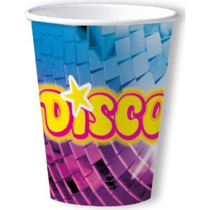 Disco feest wegwerp bekertjes - 10x - 250 ml - karton - jaren 80/disco themafeest