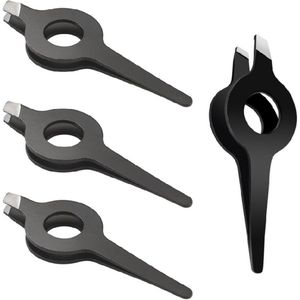 4-Pack - Hoekige baardpincet - met hoekige punten en ergonomische brede grip - voor het trimmen van wenkbrauwen, gezichtshaarfragmenten, stoppels (zwart)
