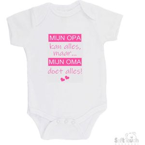 100% katoenen Romper ""Mijn opa kan alles, maar mijn oma doet alles"" Meisje Katoen Wit/roze Maat 62/68