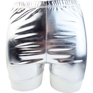 BamBella® Korte broek - Maat S/M- Wetlook Dames - ZilverkleurigGlans Lame metallic Short gym broek