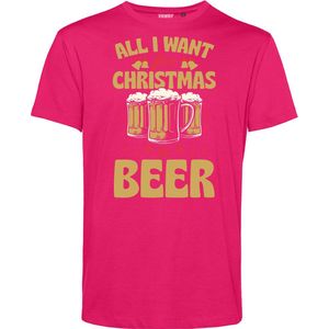 T-shirt All I Want For Christmas Is Beer | Foute Kersttrui Dames Heren | Kerstcadeau | Kerstpakket | Fuchsia | maat S
