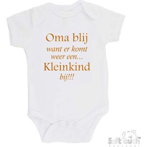 100% katoenen Romper ""Oma blij want er komt weer een kleinkind bij!!!"" Unisex Katoen Wit/tan Maat 56/62