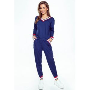 Hoogwaardig huispak van fijne viscose - viscose pyjama dames met lange mouwen en enkellange broek - Eldar Fanny - marineblauw 3XL