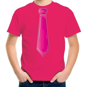 Bellatio Decorations Verkleed t-shirt voor kinderen - stropdas - roze - jongen- carnaval/themafeest 116/134