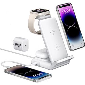 4-in-1 draadloos oplaadstation - - iPhone oplader - Apple Watch oplader - AirPods Pro oplader Oplaadstation