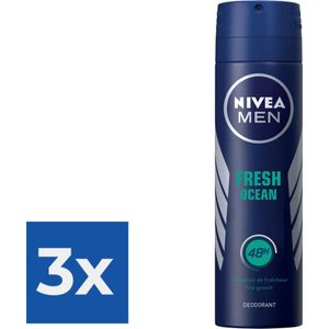 Nivea Deospray Men - Fresh Ocean - 150ml - Voordeelverpakking 3 stuks