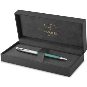 Parker Sonnet balpen | metaal en groene lak met palladium afwerkings | medium penpunt | zwarte inkt | Geschenkverpakking