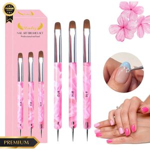 GUAPÀ® Nagel Gel Penselen Set 3 pcs | Nail Art Penselen | Gel Penseel | Nagel Decoratie | Nail Brush | Nail Liner Brush | Dotting Penselen | Gel Nagels | Nepnagels | Builder Gel Penseel | Gellak | BIAB | 3pcs Roze Gel Nagel Nail Art Penselen