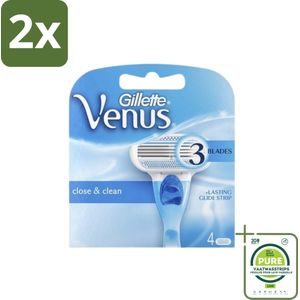 Gillette - Venus - Close & Clean - Gladde scheerbeurt - 4 Navulscheermesjes - Voordeelverpakking - 2 stuks - Scheermesjes - Scheermesjes voor vrouwen
