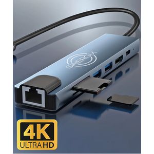 Sinergix - USB C Hub 3.0 - 7 in 1 Hub - USB Splitter - Ethernet aansluiting - USB C Dock - USB C naar HDMI - Micro SD Card Reader USB C - Grijs
