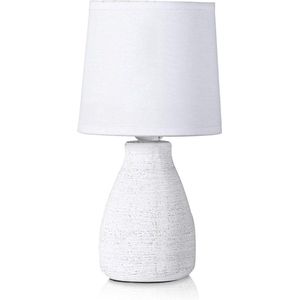 BRUBAKER Tafellamp bedlampje - 28 cm - wit - keramische lampvoet - katoenen kap - landhuis shabby chic