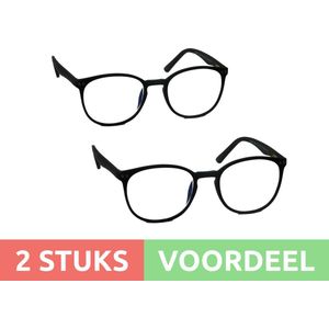 Computer bril - zwart rond sterkte +2.5 - 2 stuks - blauw licht filter - blue blocker leesbril