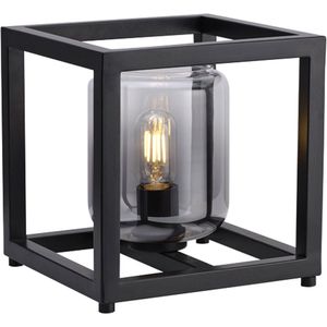 Moderne glazen tafellamp Dentro | smoke / zwart / transparant | glas / metaal | Ø 15 cm | 25 x 25 cm | dressoir lamp / bijzettafel lamp | modern design | snoer met handschakelaar