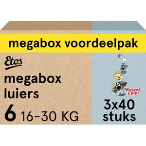 Etos Woezel & Pip Luiers - XL Maat 6 - 16-30 kg - Maandbox 120 stuks (3 x 40 st)