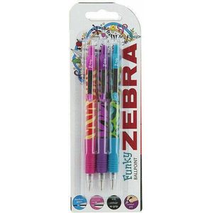 Zebra Funky Ballpoint set - 3 Ballpoint pennen in leuke kleuren - Paars, Roze en Blauw