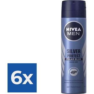 Nivea Men Deodorant Spray Silver Protect Polar Blue 150 ml - Voordeelverpakking 6 stuks