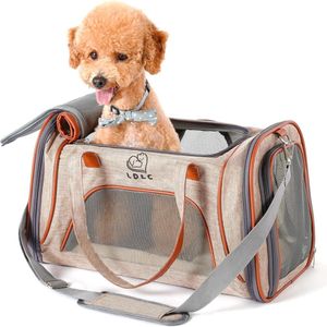 Transporttas voor katten en honden, duurzaam kationisch linnen, draagtassen Airline goedgekeurd, goed voor op reis en dagelijks gebruik (bruin)