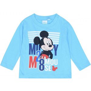Disney Mickey Mouse Shirt - Lange Mouw - Lichtblauw - Maat 80 (81 cm)