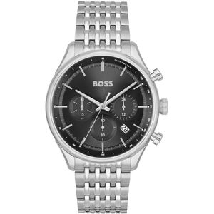 BOSS HB1514082 GREGOR Heren Horloge - Mineraalglas - Staal - Zilverkleurig - 45 mm breed - Quartz - Vouw/Vlindersluiting - 5 ATM (douchen)