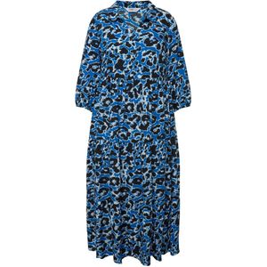 MIAMODA MIAMODA - Dames - Maxi-jurk A-lijn luipaardmotief V-hals 3/4-mouwen - Hemelsblauw - Maat 46