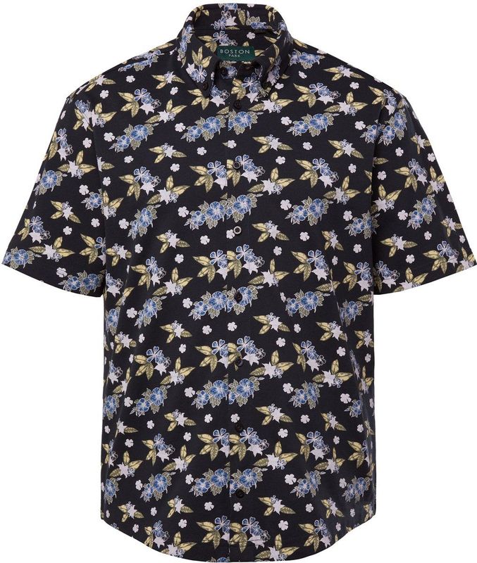 Boston Park - Heren - Boston Park overhemd van piqué korte mouwen print all-over - Navy blauw - Maat L