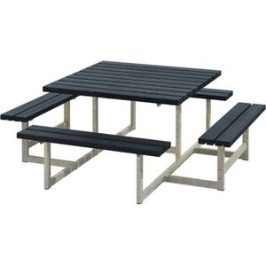 Picknicktafel vuren - Picknick vierkant gegrond zwart 200 x 200 x 73 cm