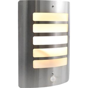 Olucia - Moderne buiten wandlamp met bewegingssensor Manuel, zilver, aluminium, IP44 - Vorm: Rechthoek