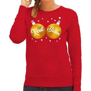 Foute kersttrui / sweater rood met gouden Kerst Ballen borsten voor dames - kerstkleding / christmas outfit XS