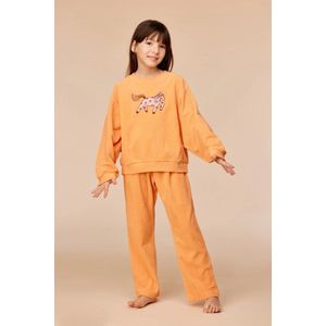 Woody pyjama meisjes/dames velours - zacht oranje - pony - 252-10-WPA-V/509 - maat 128