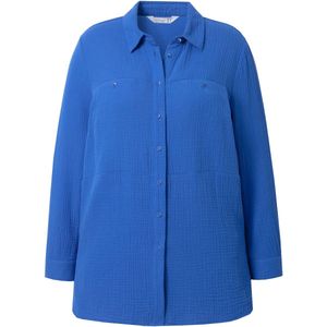 MIAMODA MIAMODA - Dames - Blouse A-lijn mousseline siernaden - Donker hemelsblauw - Maat 42