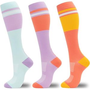 Compressiekousen voor mannen en vrouwen, 3 paar taps toelopende compressiekousen, ondersteunen de bloedsomloop voor verpleegkundigen (L-XL)