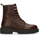 MANFIELD - Enkellaarsjes - Bruin - Glad Leer - Blokhak - Middelhoge Hak