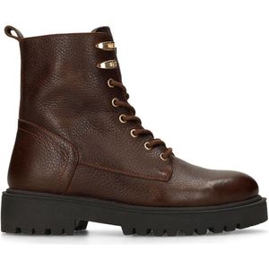 MANFIELD - Enkellaarsjes - Bruin - Glad Leer - Blokhak - Middelhoge Hak