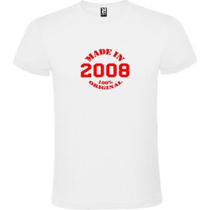 Wit T-Shirt met “Made in 2008 / 100% Original “ Afbeelding Rood Size XXXXXL
