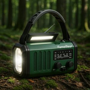 Fameilleur Exclusieve Noodradio 10.000mAh – 2025 – Solar & Opwindbaar – Krachtige Zaklamp – LED Leeslamp – Solar Powerbank – Zonne-energie Radio – AM/FM Wereldontvanger- Waterdicht –Survival Radio –Prepping-Stroomuitval-Noodpakket – Oplaadbare Radio