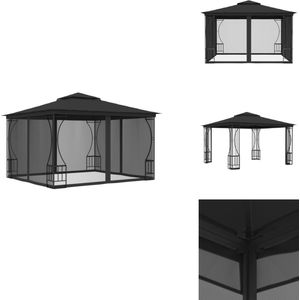 vidaXL Tuinpaviljoen - Tuinpaviljoenen - Overkapping - Overkappingen - Prieel met netten 300x300x265 cm antracietkleurig