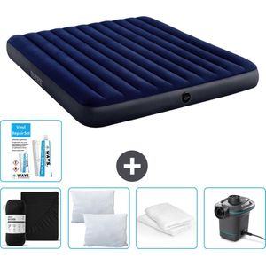 Intex Luchtbed - 2-Persoons - 183 x 203 x 25 cm - Blauw - Inclusief Hoeslaken - Kussen - Pomp - Reparatieset en Kussenbeschermer