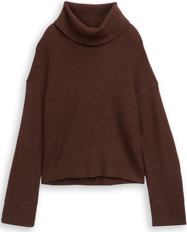 Tom Tailor - Coltrui - Dark Pecan Brown Melange - Met Col - Lange Mouwen