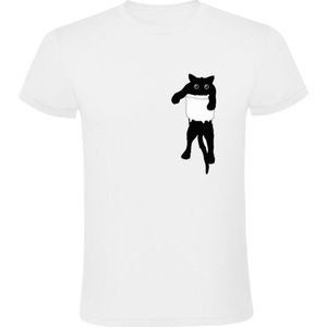 Kat in borstzakje Heren T-shirt | cat | poes | kitten | huisdier | dierendag | grappig | Wit