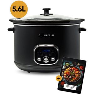 Culinello® Digitale Slowcooker met Timer – 5.6 Liter – Incl. Digitaal Kookboek – Uitstelbare Timer – Uitneembare Keramische Binnenpan – 3 Warmtestanden – Zwart