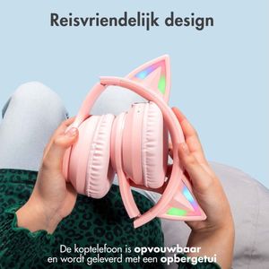 Koptelefoon met Katten Oortjes - Draadloze LED Verlichting - Roze - Kinder koptelefoon - Bluetooth - Snel Laad Functie