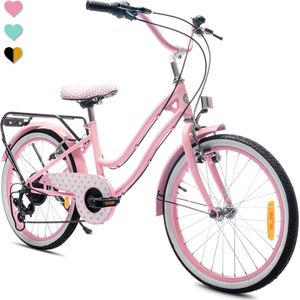 Heart Bike Fiets voor een meisje van 6 tot 10 jaar, 20 inch Roze, 6 versnellingen Shimano, kinderfiets in hoogte verstelbaar